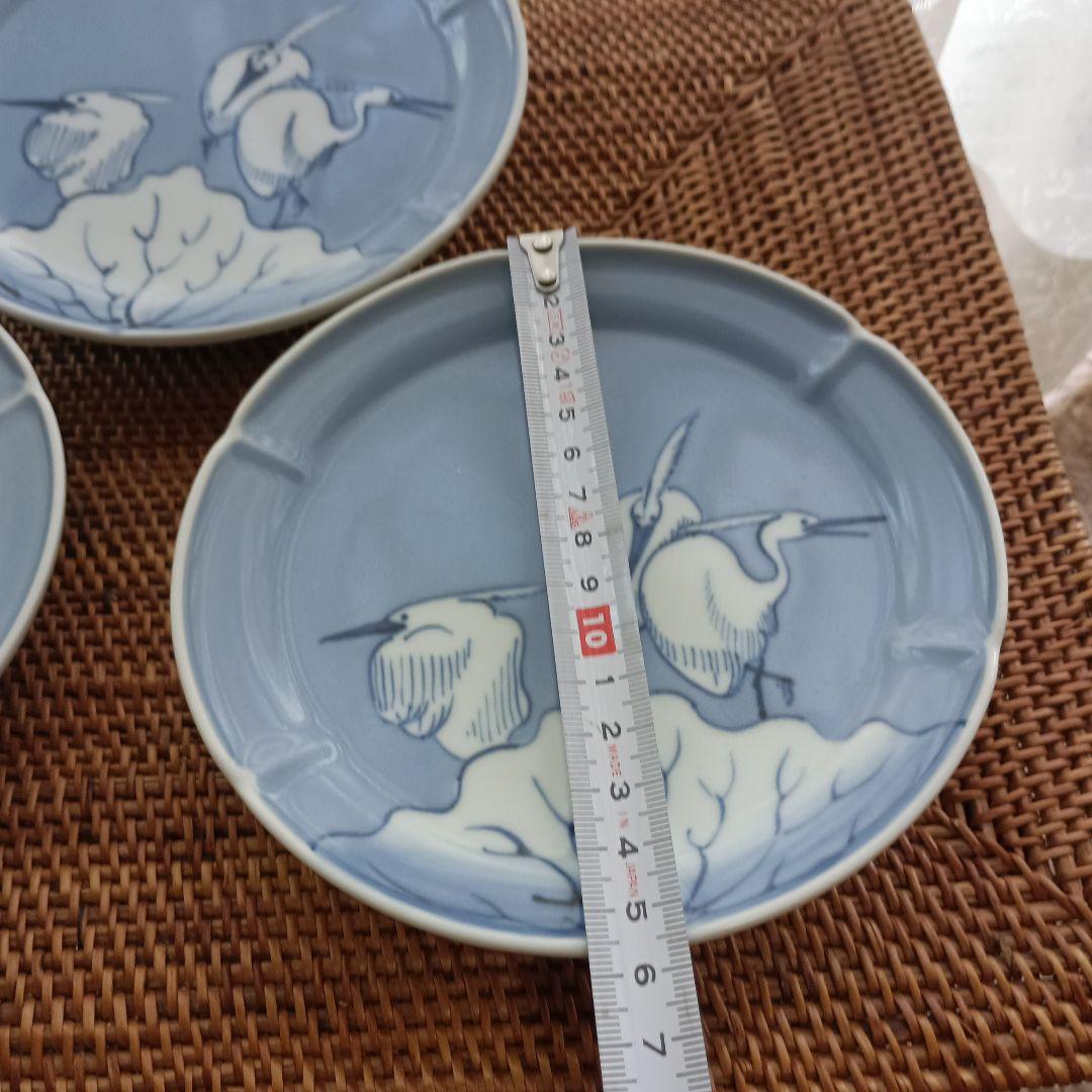 青色 鶴の絵柄 浅皿 3枚セット　有田焼