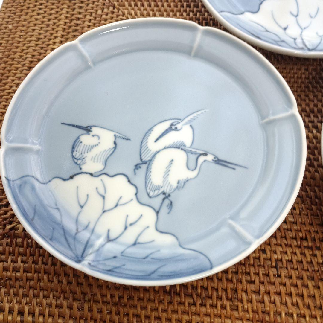 青色 鶴の絵柄 浅皿 3枚セット　有田焼