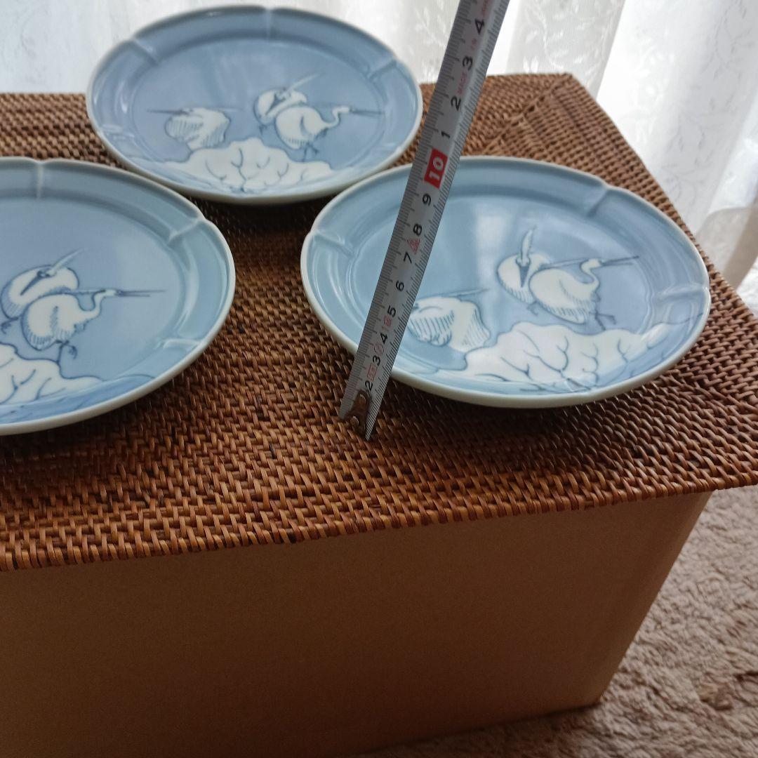 青色 鶴の絵柄 浅皿 3枚セット　有田焼