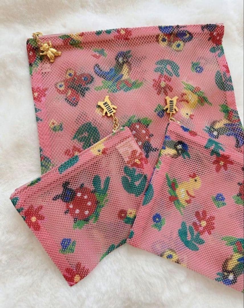 FEIRER フェイラー　メッシュポーチ3点セット　ハイジ柄　ピンク