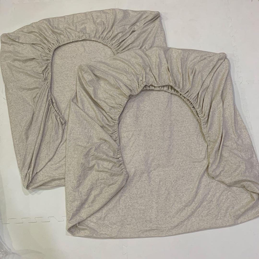 無印　天竺綿・落ちワタ入りボックスシーツ・S 杢ライトベージュ【廃番】5枚セット