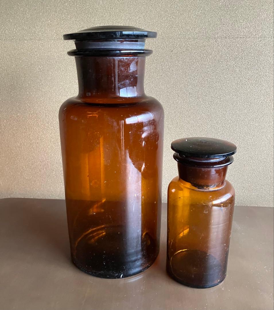 薬瓶　アンティーク　アンバー　レトロガラス瓶
