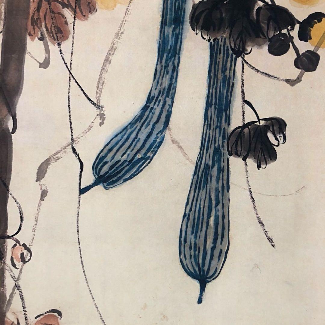 斉白石 絲瓜図 三尺中堂 中国掛け軸 掛軸 花鳥画 客間 書斎 茶室 インテリア
