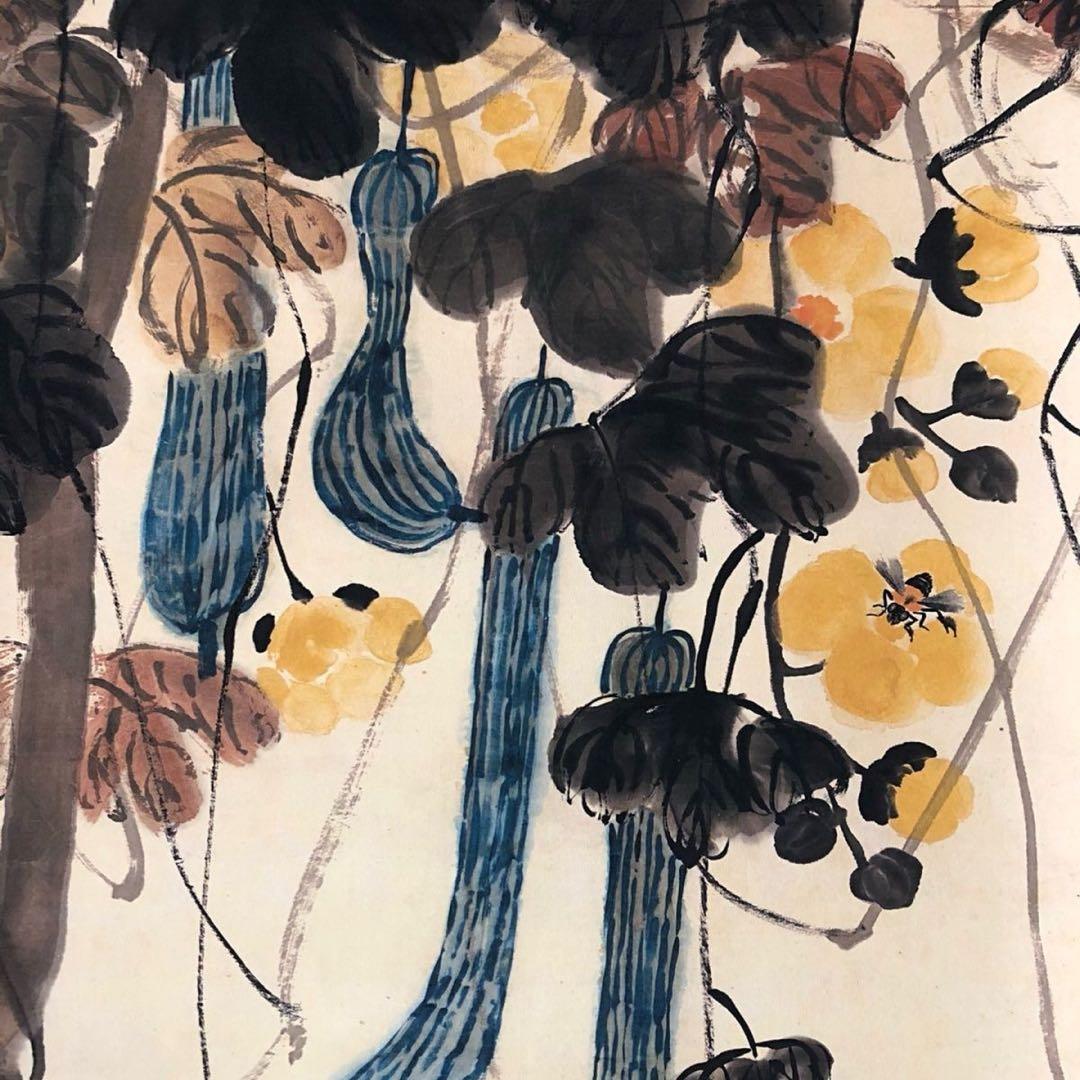 斉白石 絲瓜図 三尺中堂 中国掛け軸 掛軸 花鳥画 客間 書斎 茶室 インテリア