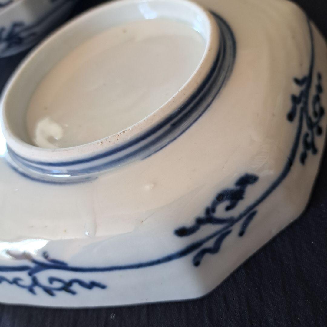 「ポツンと1羽の鳥 八角皿(幅17cm)！」 古伊万里金彩皿 3客セット 骨董ア