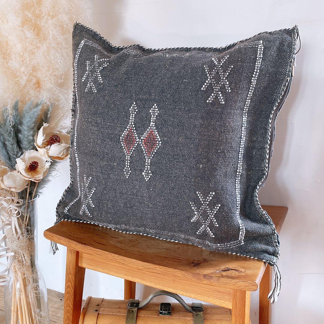 モロッコ製 カクタスシルク サブラ クッションカバー 約46×51cm