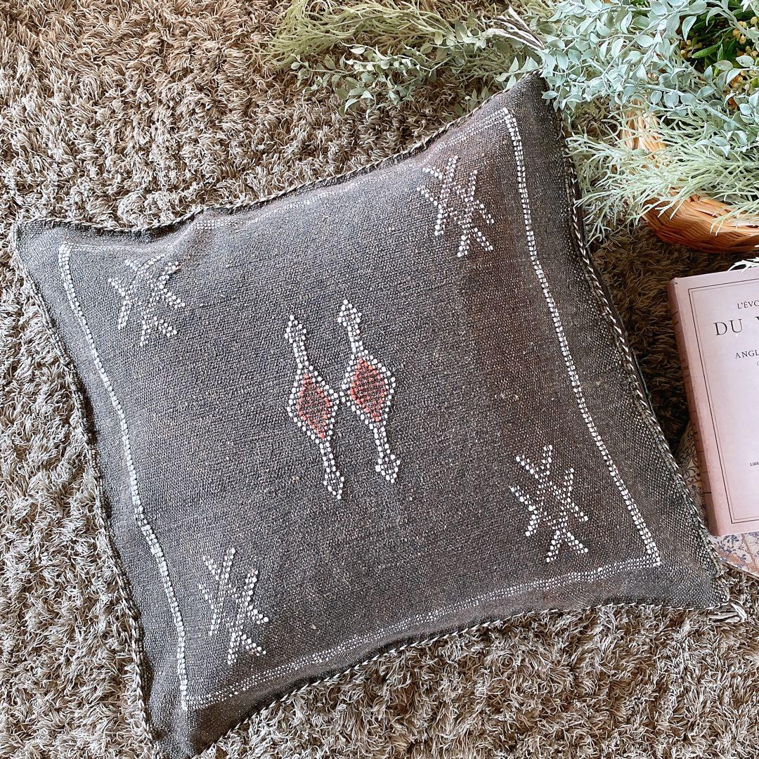 モロッコ製 カクタスシルク サブラ クッションカバー 約46×51cm