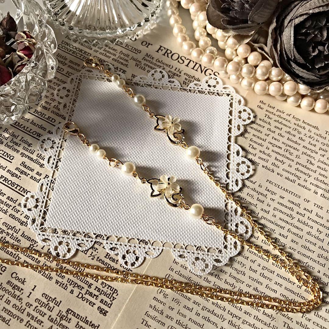 ♪262❤️ ねこ　猫　ネコ　パール　マスクチェーン　マスク　ハンドメイド