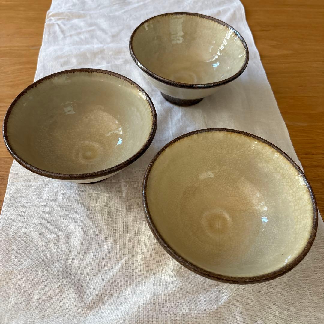 民藝　陶器製　3個セット　飯碗　小丼ぶり　麺椀
