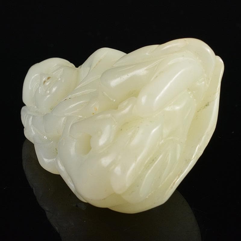 中国　玉石白玉彫刻　人物刻　根付　紙鎮　置物　C　R7134E