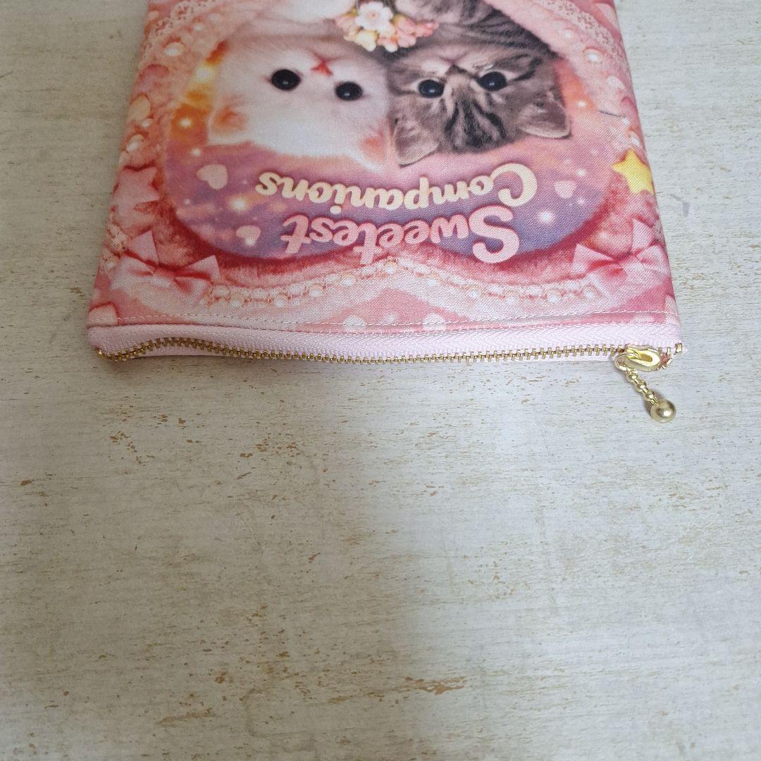 激レアねこパネル生地　ハンドメイド　ミニバック　まちなしバッグ　フラットポーチ
