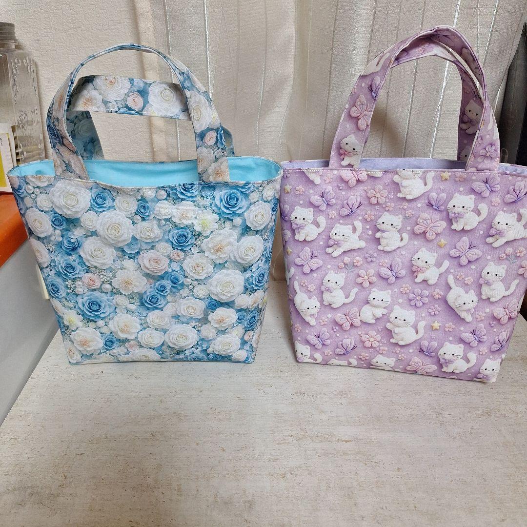 激レアねこパネル生地　ハンドメイド　ミニバック　まちなしバッグ　フラットポーチ