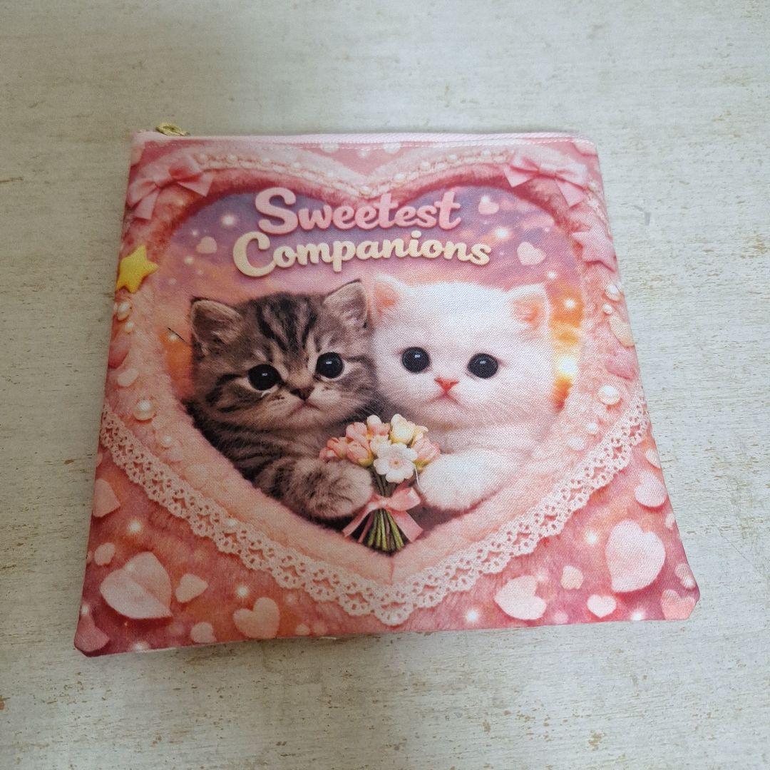 激レアねこパネル生地　ハンドメイド　ミニバック　まちなしバッグ　フラットポーチ