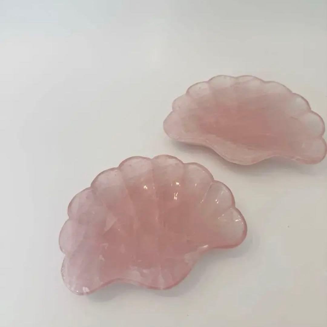 ローズクォーツ/天然石トレイ/インテリアトレイ/貝モチーフ/天然石プレート
