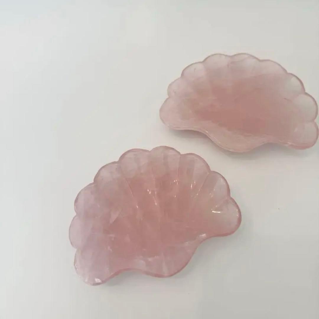 ローズクォーツ/天然石トレイ/インテリアトレイ/貝モチーフ/天然石プレート