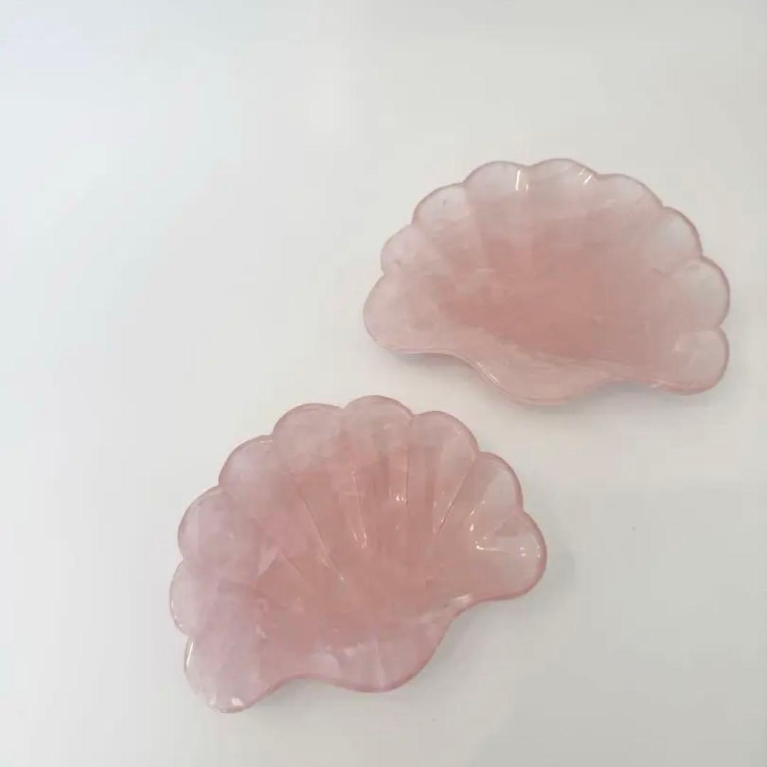 ローズクォーツ/天然石トレイ/インテリアトレイ/貝モチーフ/天然石プレート
