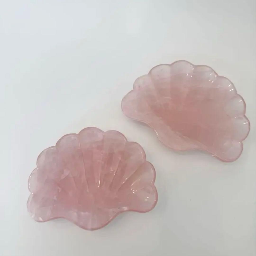 ローズクォーツ/天然石トレイ/インテリアトレイ/貝モチーフ/天然石プレート