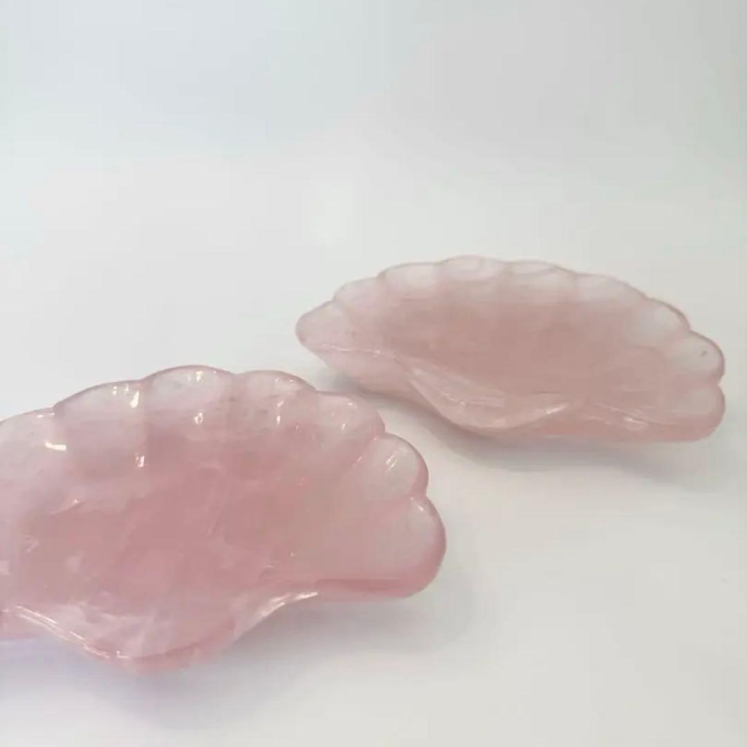 ローズクォーツ/天然石トレイ/インテリアトレイ/貝モチーフ/天然石プレート