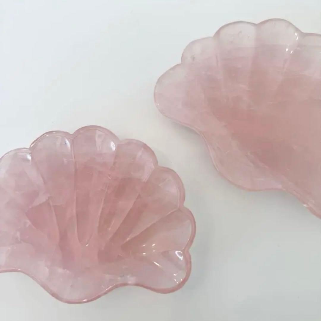 ローズクォーツ/天然石トレイ/インテリアトレイ/貝モチーフ/天然石プレート