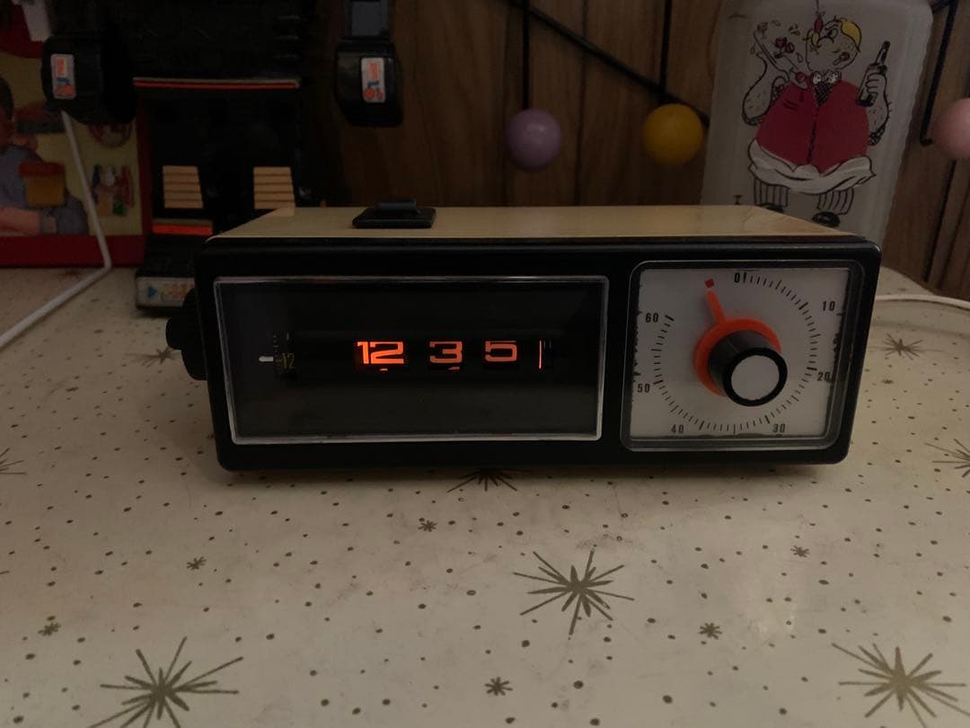 昭和レトロ　動作品　訳あり　四国精機工業　ドラム式　アラーム時計　スペースエイジ