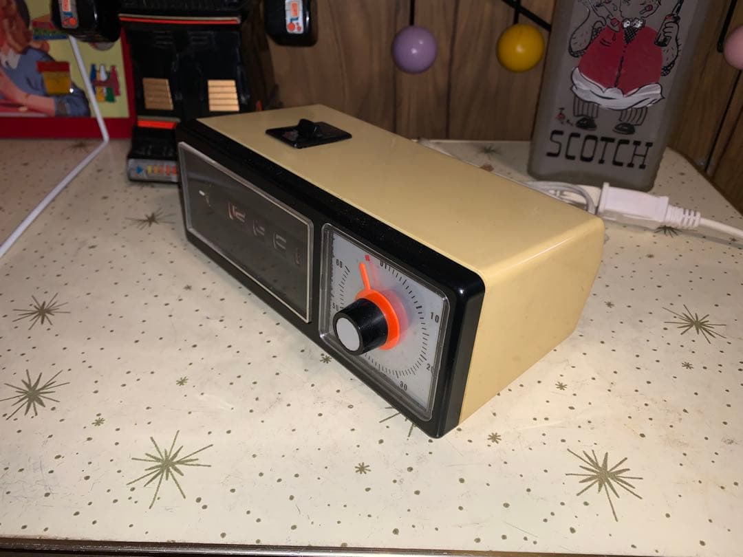 昭和レトロ　動作品　訳あり　四国精機工業　ドラム式　アラーム時計　スペースエイジ