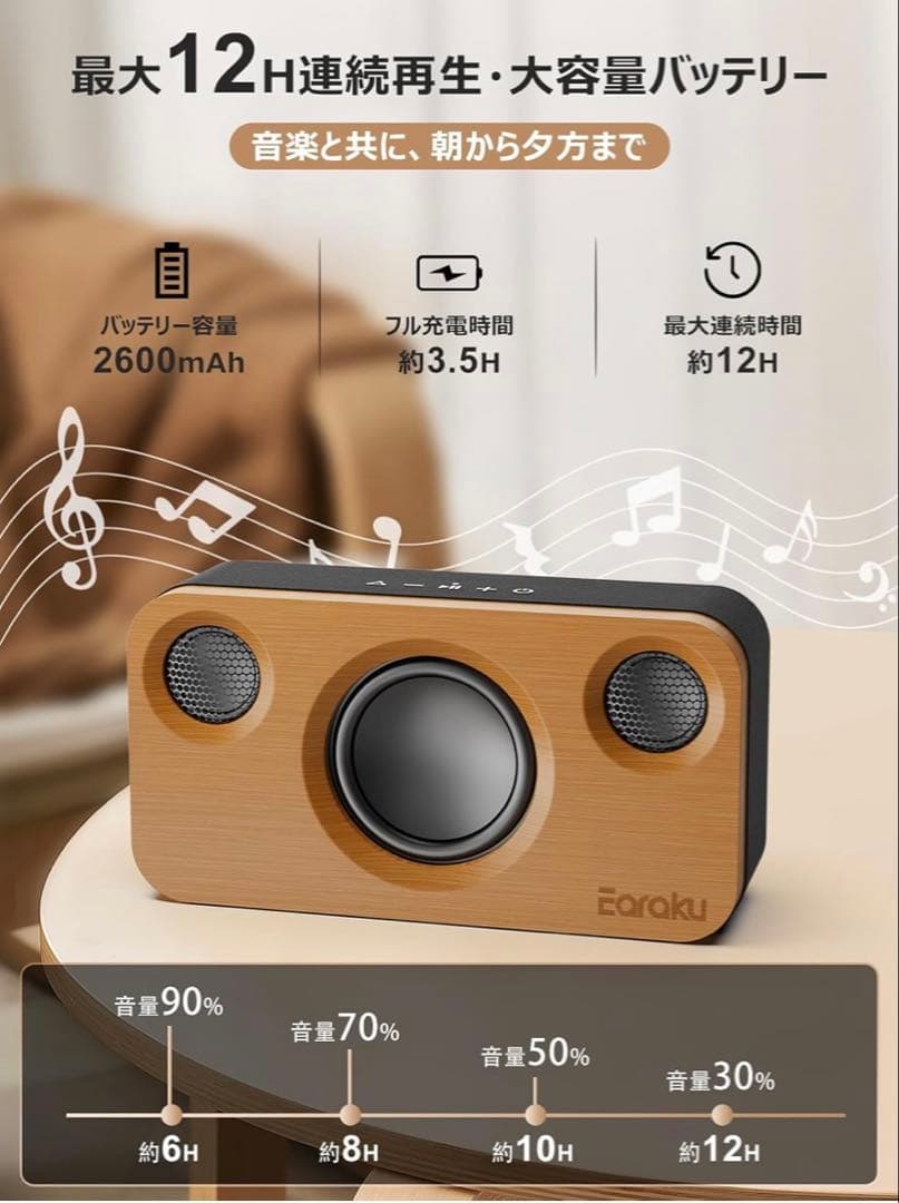 【天然の竹製・音質進化】 スピーカー Bluetooth 30W手作りデザイン