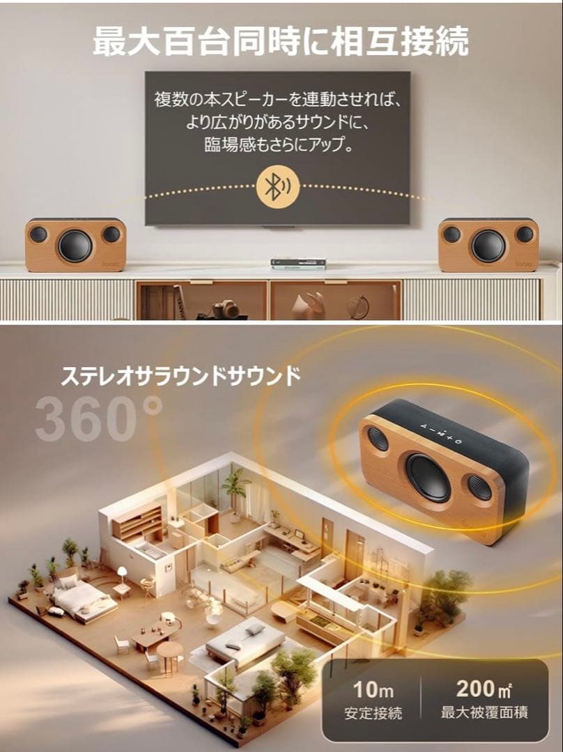 【天然の竹製・音質進化】 スピーカー Bluetooth 30W手作りデザイン