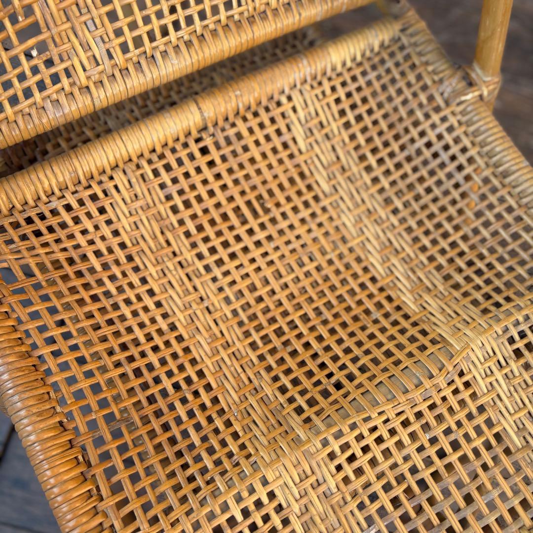 ①昭和レトロ ラタンリクライニングチェア オットマン付き 籐家具 1人掛けソファ