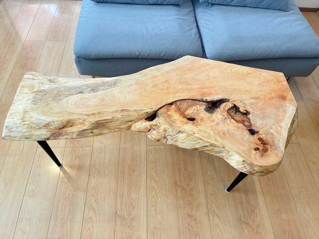 【銘木】木曽檜葉（キソヒバ）一枚板センターテーブル節と裂目の美　極厚天板50mm