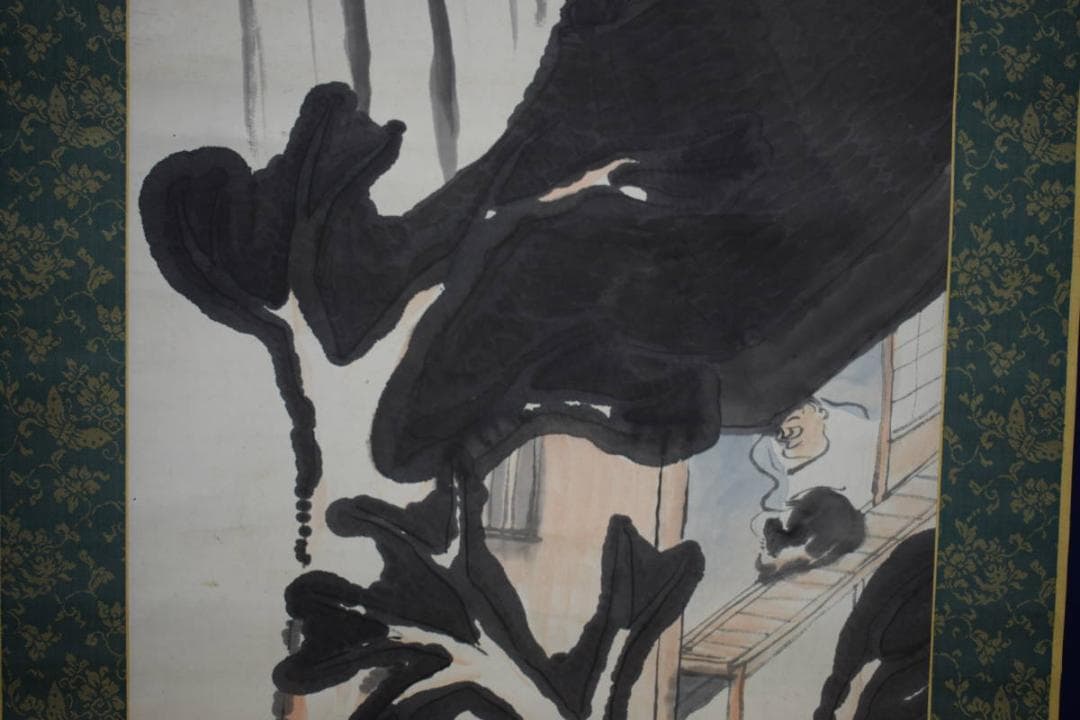 真作/漫画家/挿絵画家/俳人/細木原青起/人物図/布袋屋掛軸HG-782