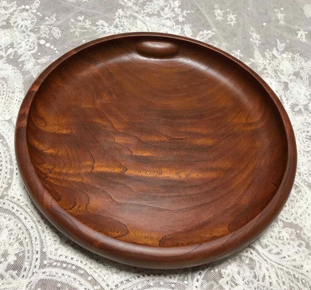 木製盆　刳り盆　くり抜き盆　欅材　拭き漆仕上げ　丸盆　煎茶盆　天然木　新品未使用