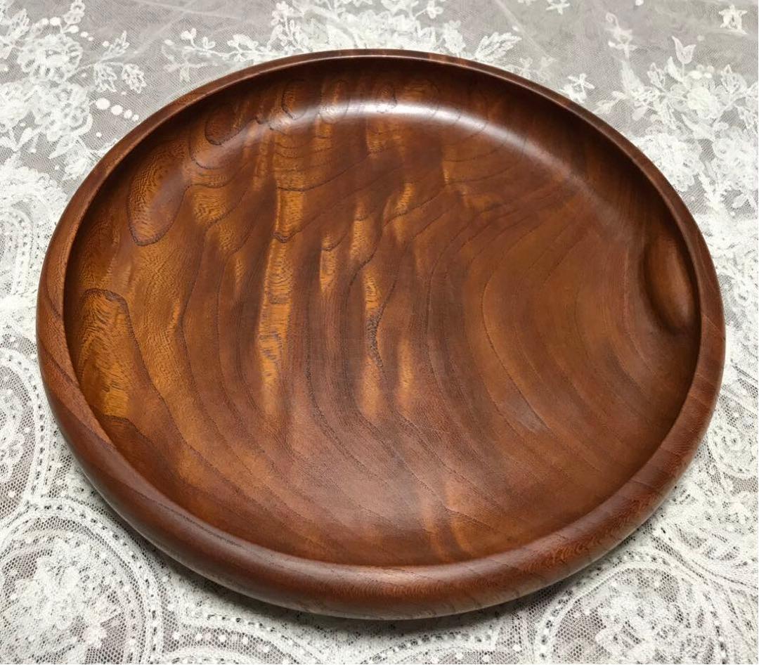 木製盆　刳り盆　くり抜き盆　欅材　拭き漆仕上げ　丸盆　煎茶盆　天然木　新品未使用
