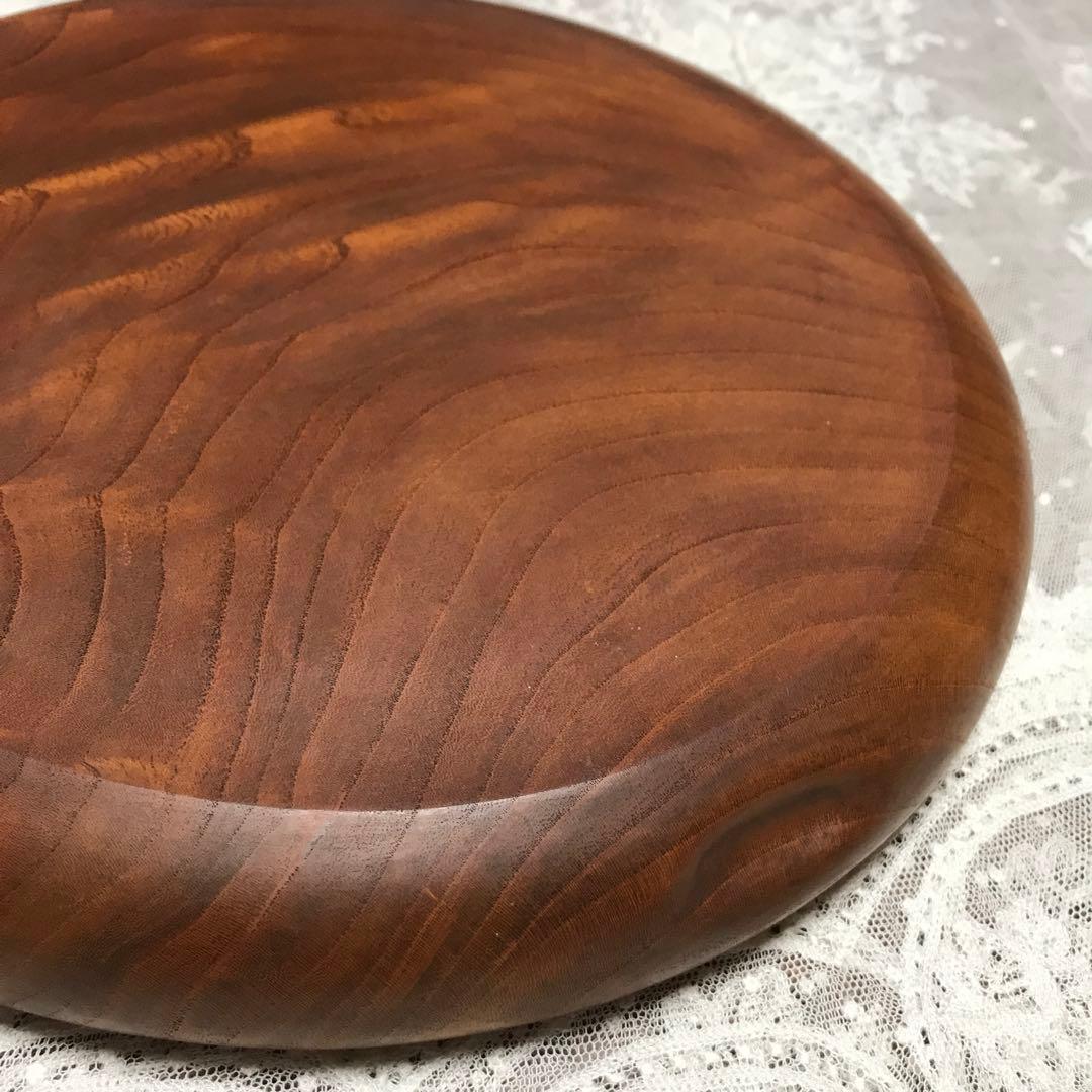 木製盆　刳り盆　くり抜き盆　欅材　拭き漆仕上げ　丸盆　煎茶盆　天然木　新品未使用