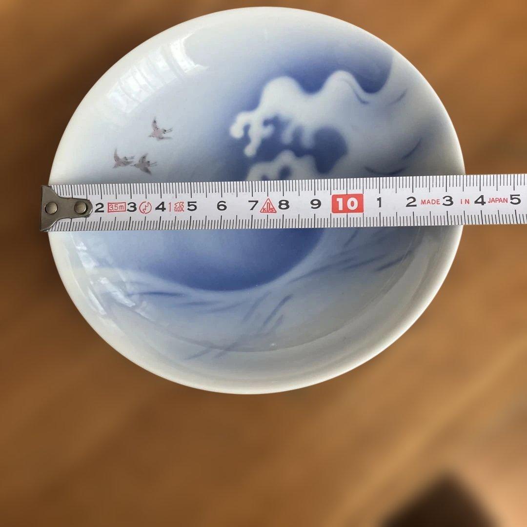 深川製磁　波千鳥高台皿5枚揃い　箱付き