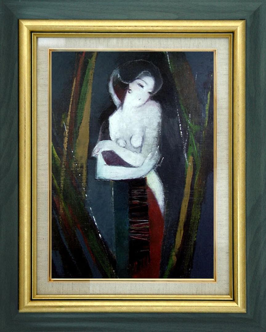 油絵 菅家令子 絵 絵画 インテリア 額付(黒) F6-82023 人物 女性像