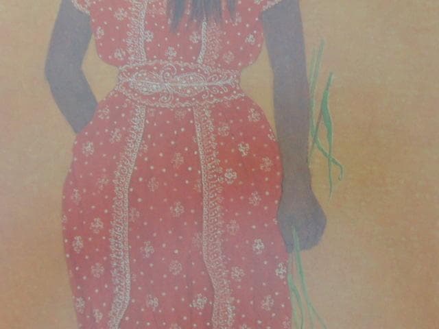 皆川千恵子、【カンガルーポーの花】、希少な大判額装用画集より、美品