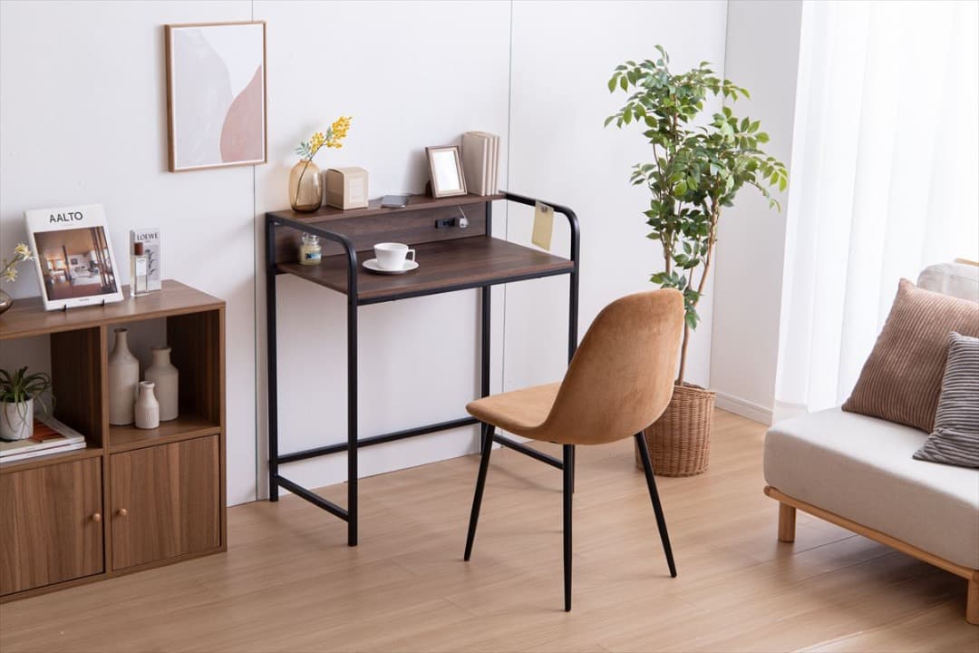 【送料無料】【幅80cm】Keily 棚付きデスク 机 収納 コンセント付き