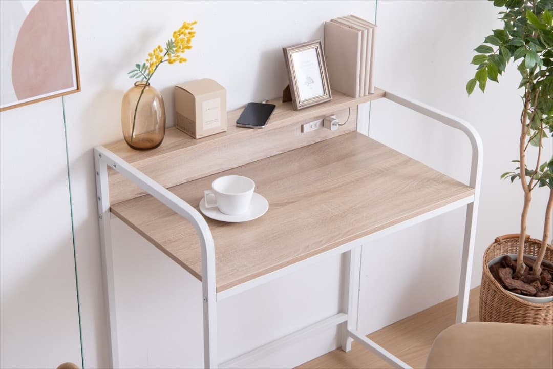 【送料無料】【幅80cm】Keily 棚付きデスク 机 収納 コンセント付き