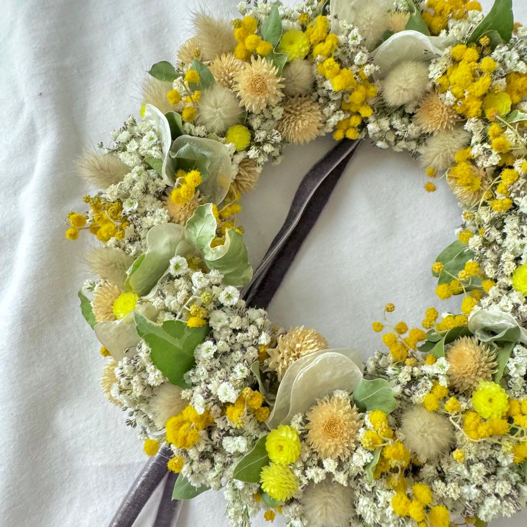 リース(ミモザ&かすみ草) / ドライフラワー　リース　ミモザ　ミモザリース