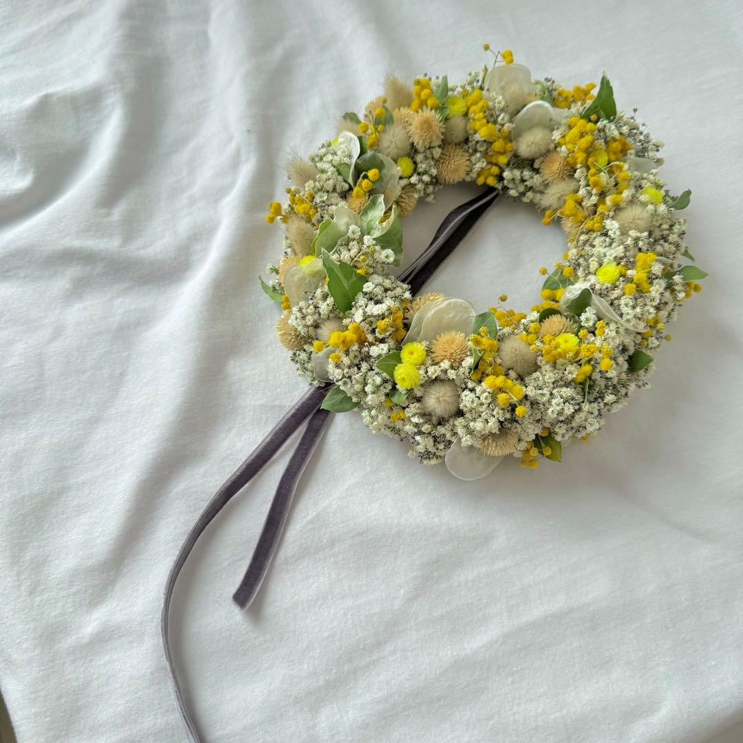 リース(ミモザ&かすみ草) / ドライフラワー　リース　ミモザ　ミモザリース