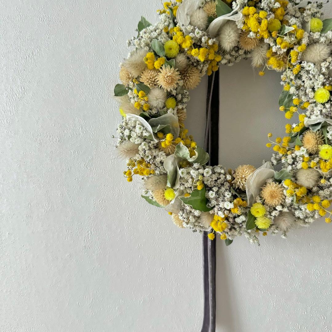 リース(ミモザ&かすみ草) / ドライフラワー　リース　ミモザ　ミモザリース