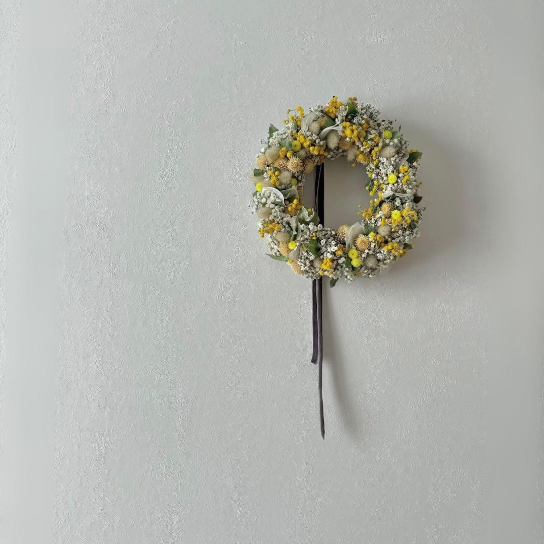 リース(ミモザ&かすみ草) / ドライフラワー　リース　ミモザ　ミモザリース