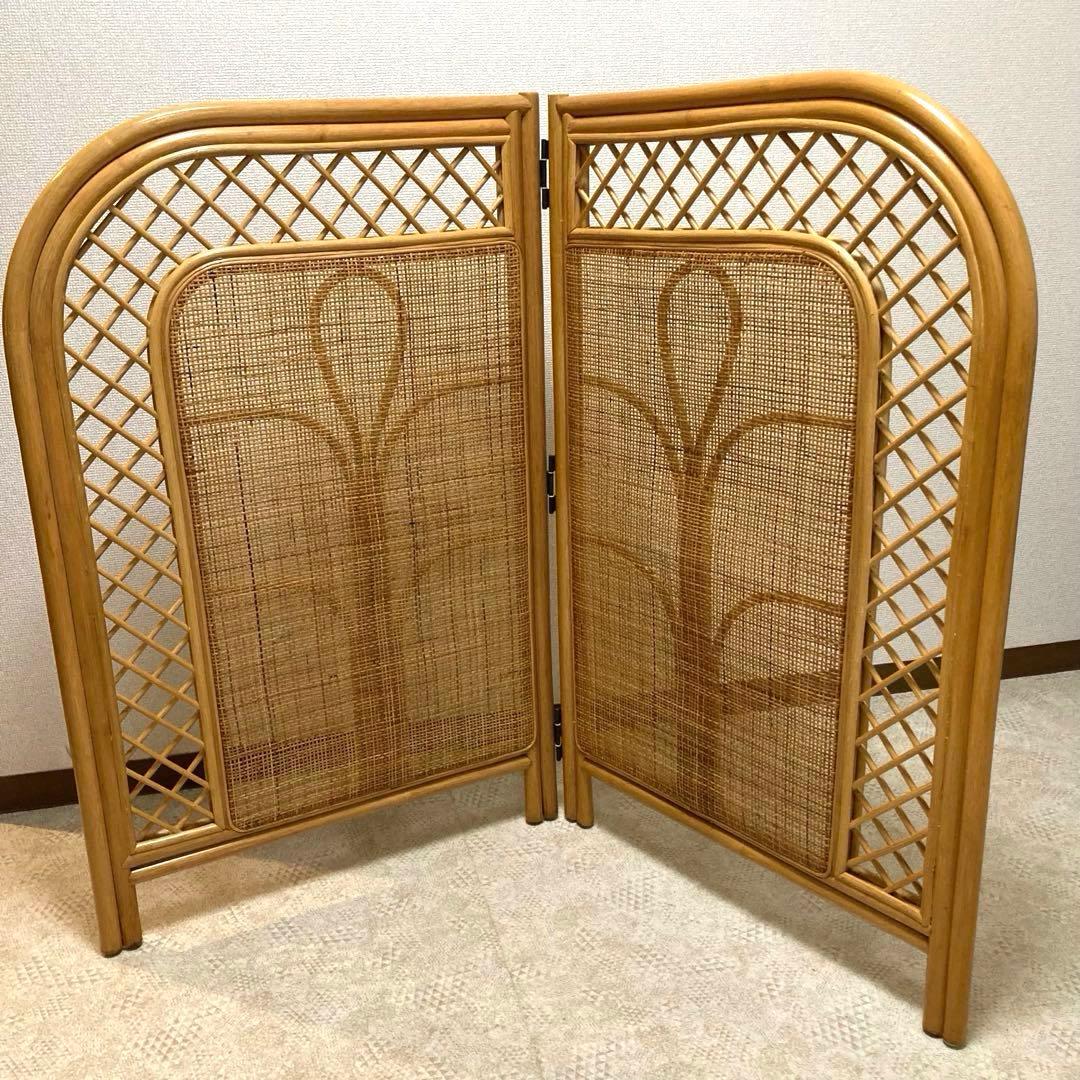 アンティーク　ラタン　パーティション　衝立　目隠し　間仕切り