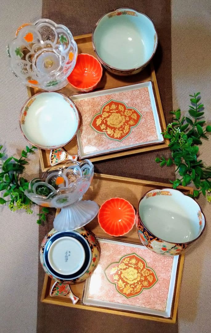 未使用 晩酌セットq33(夢錦爛漫 鳳窯 曽我ガラス) 2名分