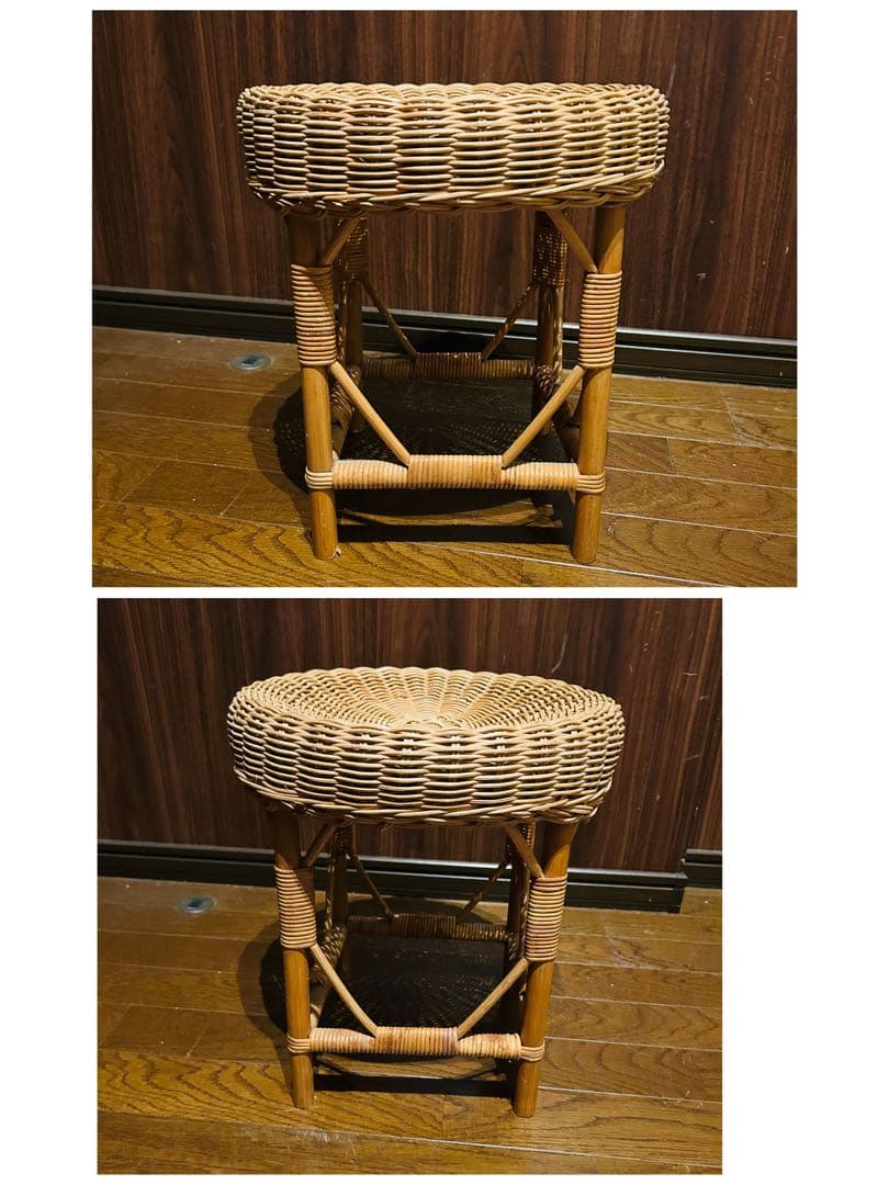 【良品】ラタン ドレッサー スツールセット 鏡台 昭和レトロ