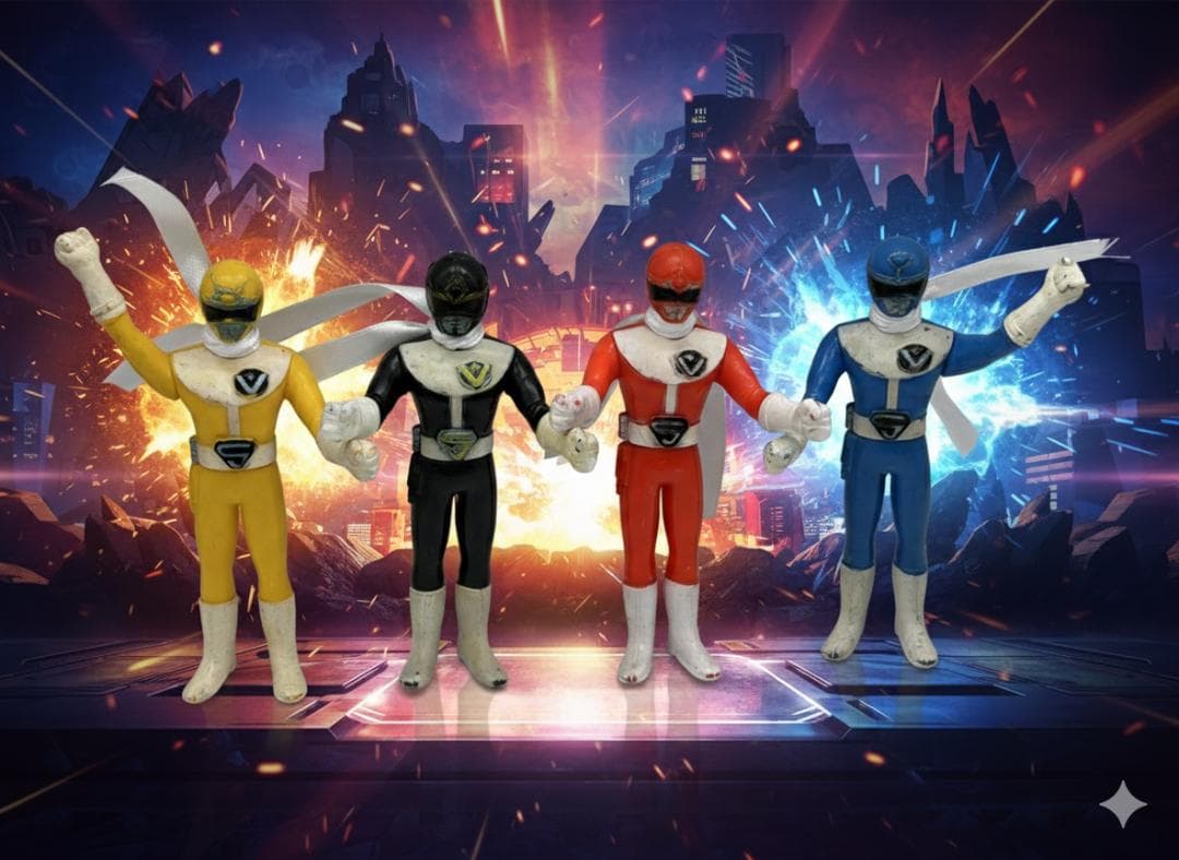 大戦隊ゴーグルファイブ ソフビ 4体セット ポピー 日本製 当時物 ※訳あり