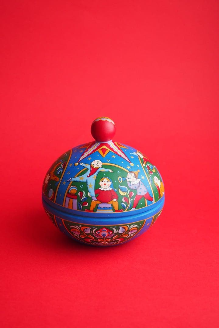 ロシア雑貨☆『ロシアのサーカス』ピエロの円形収納Boxマトリョーシカ オリガ新作
