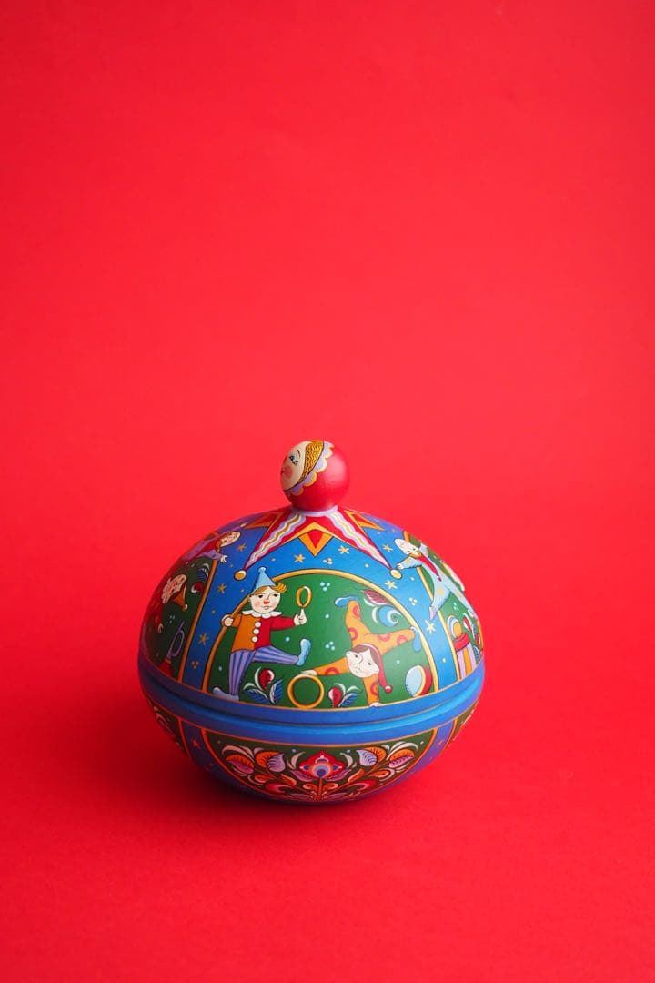 ロシア雑貨☆『ロシアのサーカス』ピエロの円形収納Boxマトリョーシカ オリガ新作