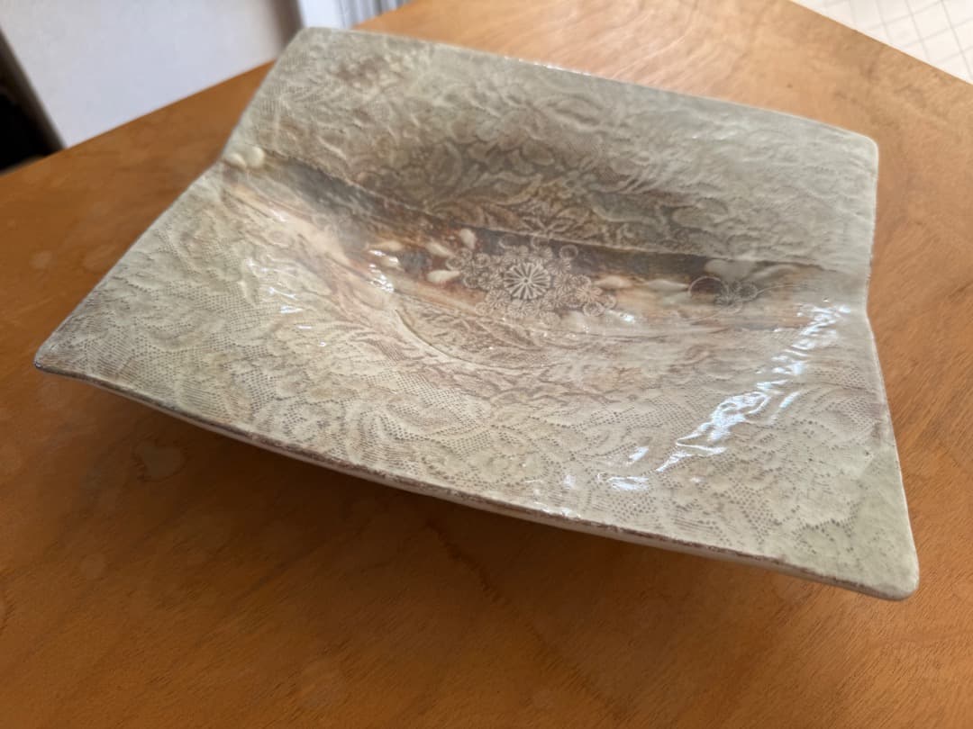 ★新品・未使用★ 清水焼・二代目森里陶楽・高台角皿