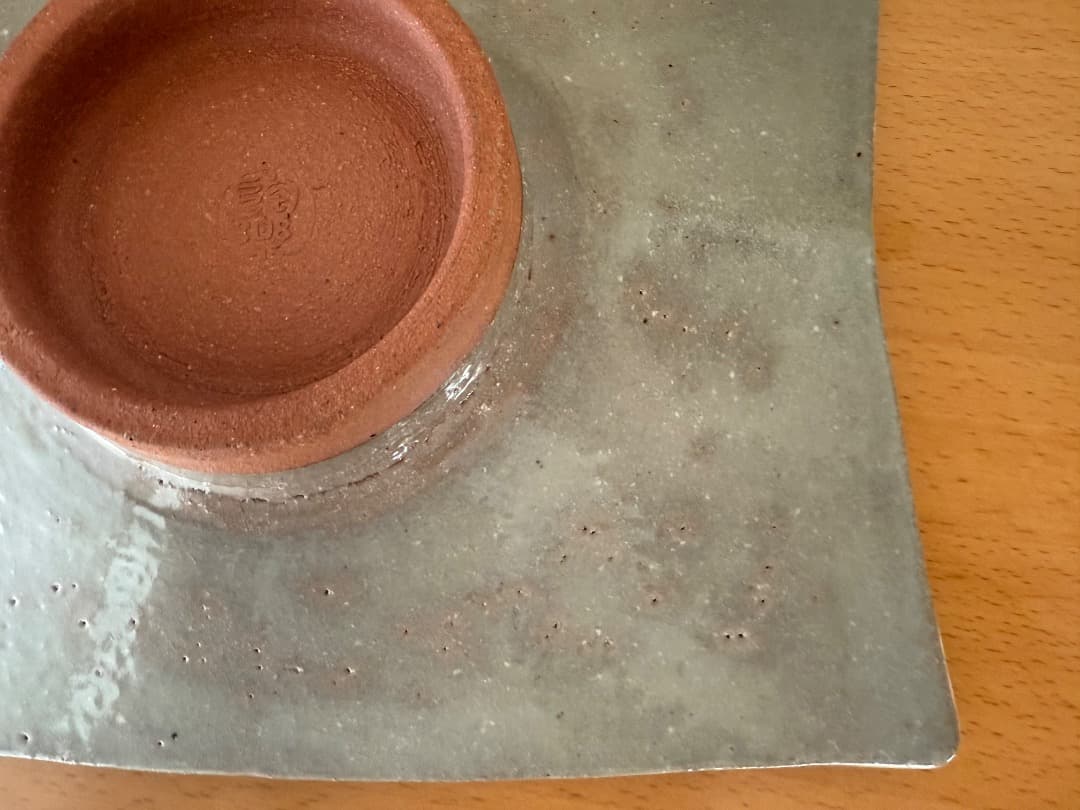 ★新品・未使用★ 清水焼・二代目森里陶楽・高台角皿